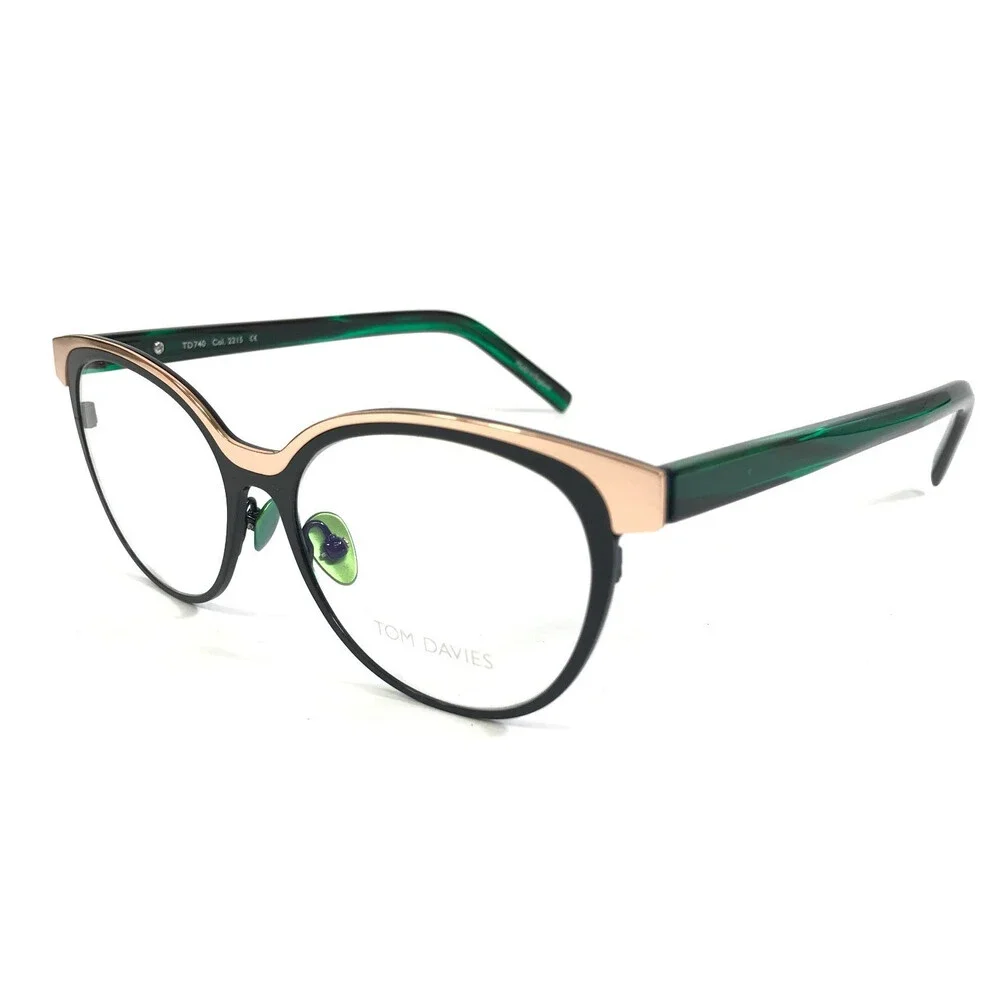 Tom Davies Eyeglasses Frames TD740 Col. 2215 Black Green Rose Gold 51-15-140